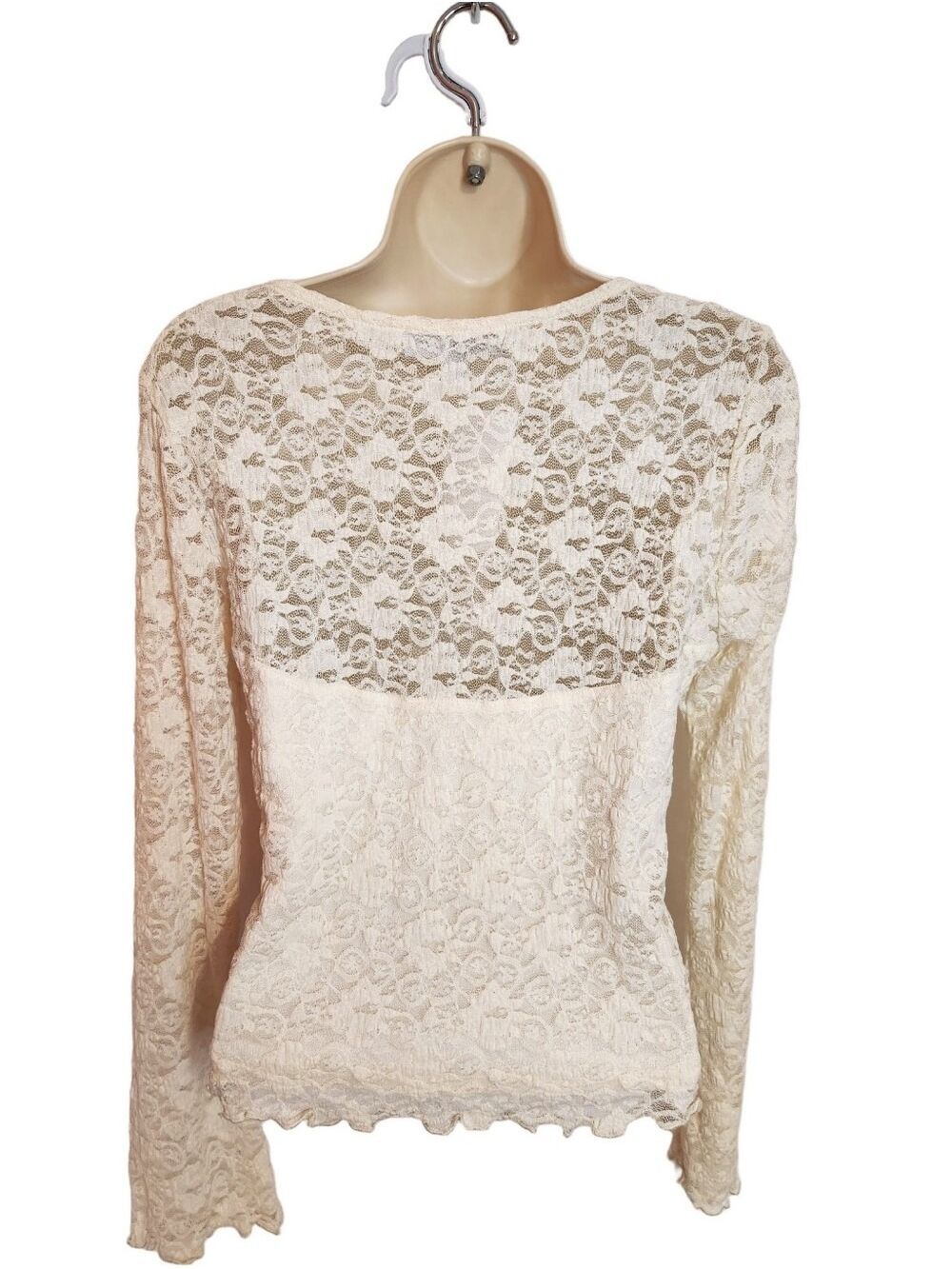 Madden Girl NEW Sheer Back Floral Lace Sweetheart Blouse Top Beige X-Large - Picture 4 of 8